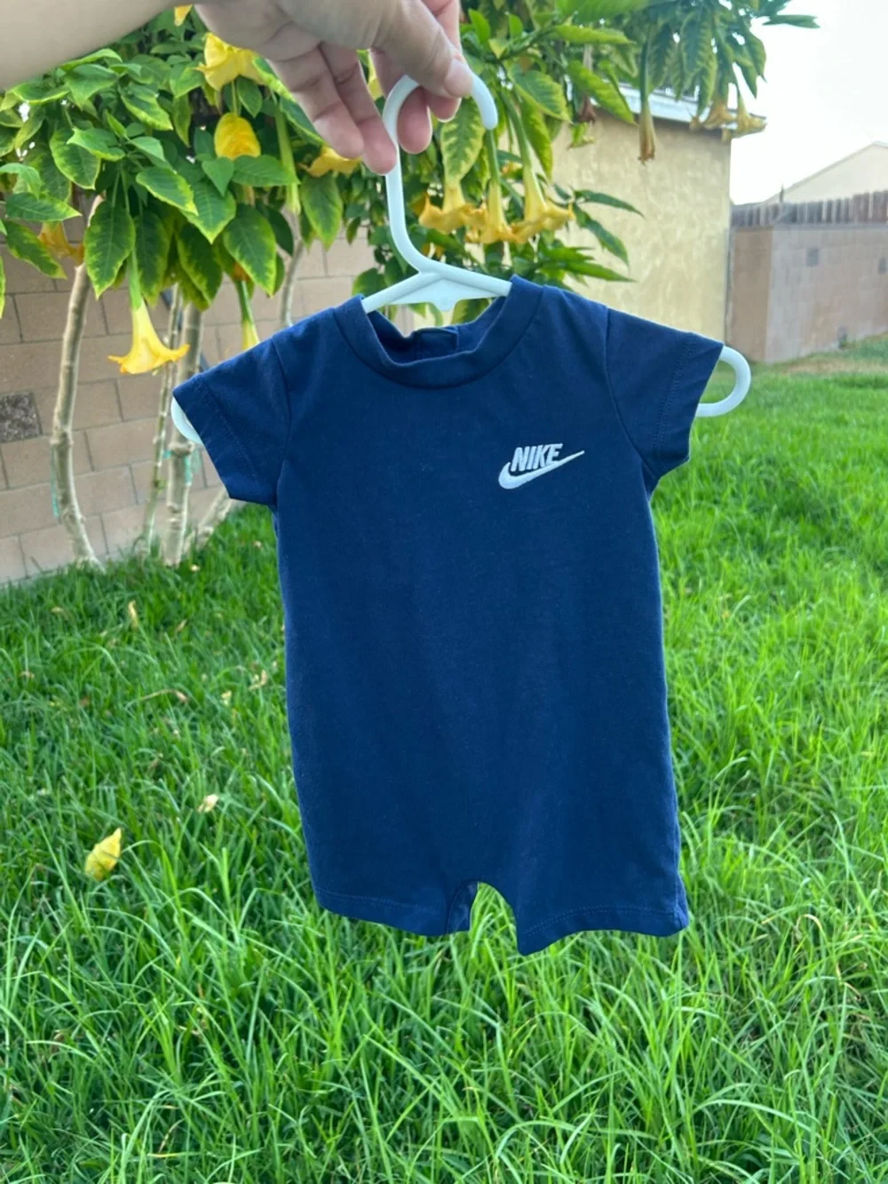 Nike Navy Short Sleeve Baby Romper with White Logo